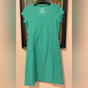 LL Bean athletic dress v neck zip pocket teal green XS